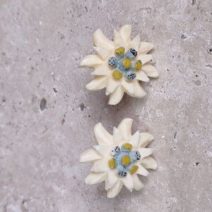 Vintage Carved Celluloid Edelweiss Flower Earrings